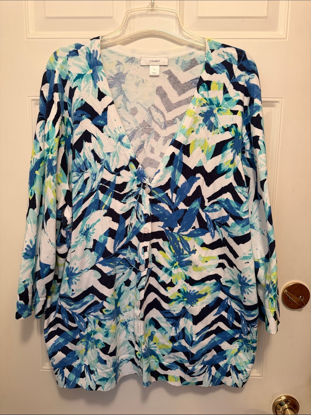 CJ Banks Multi-Colored V-Neck Cardigan Sweater.  2X